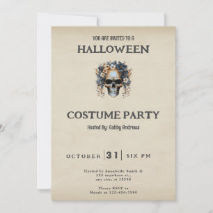 Invitation Costume d'Halloween vintage crâne et fleurs