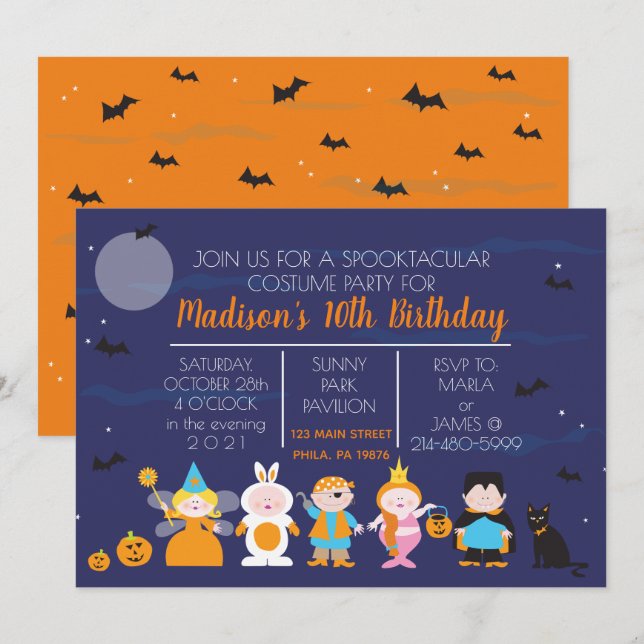 Invitation Costume Enfants Anniversaire Fête Halloween Invita (Devant / Derrière)