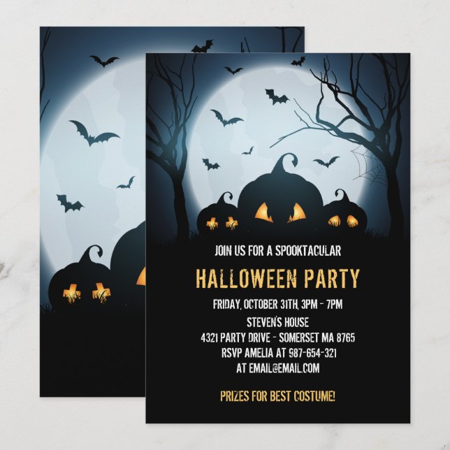 Invitation Costume Halloween fête avec citrouilles en éffraya (Devant / Derrière)