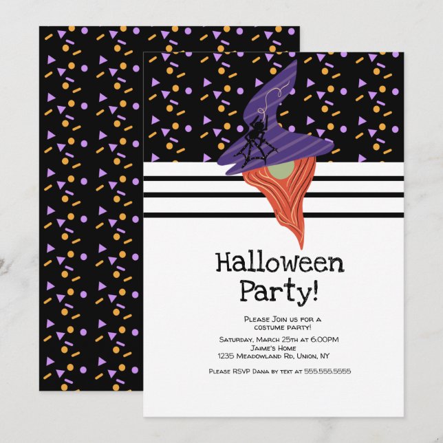 Invitation Costume Halloween Party Gnome Doodles Confetti (Devant / Derrière)