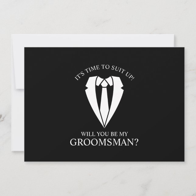 Invitation Costume Mariage noir et Cravate Groomsman Proposit (Devant)