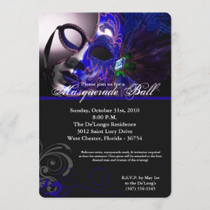 Invitation Costume Mascarade bleue masqué pour l'Halloween