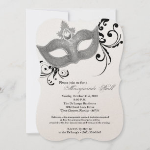 Invitation Costume Mascarade d'argent pour masques de bal Hal