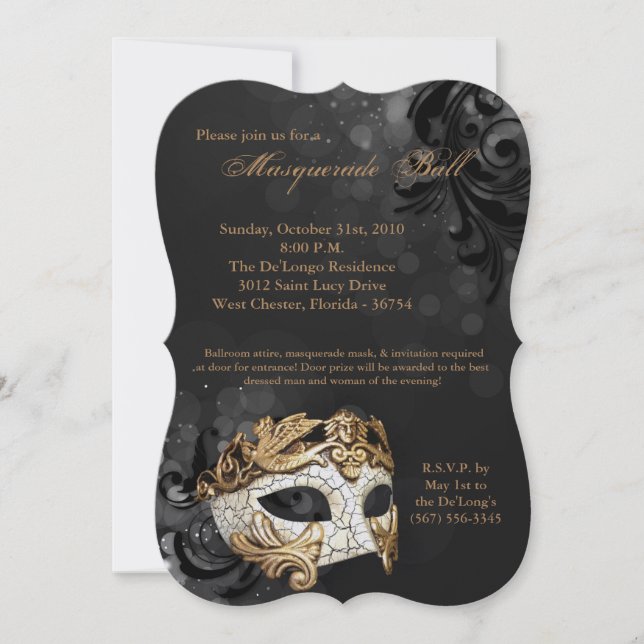 Invitation Costume Mascarade d'or pour l'Halloween (Devant)