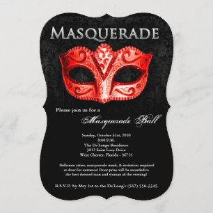 Invitation Costume Mascarade rouge masqué pour l'Halloween