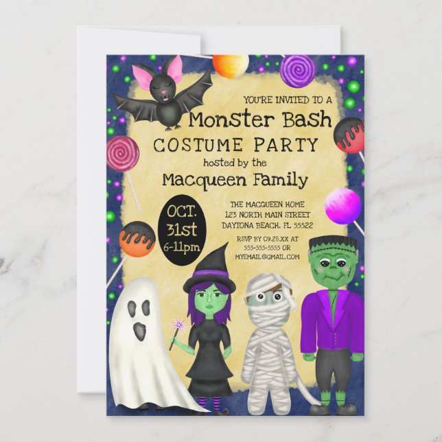 Invitation Costume Monster Bash Halloween Party (Devant)