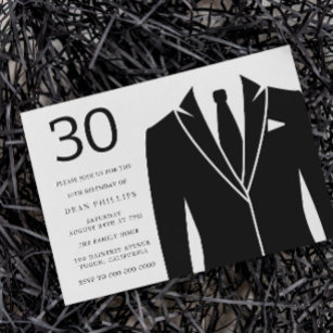 Invitation Costume noir et Cravate 30e fête d'anniversaire
