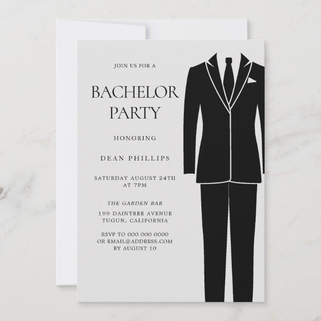 Invitation Costume noir et cravate pour enterrement de vie de (Devant)