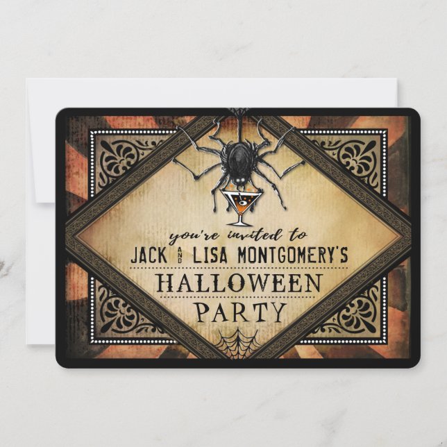 Invitation Costume Party Orange Black Spider Cocktail Invitat (Devant)