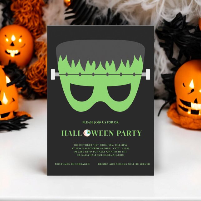 Invitation costume pour enfants fête frankenstein halloween (kids halloween costume party , frankenstien have a spooktacular halloween )