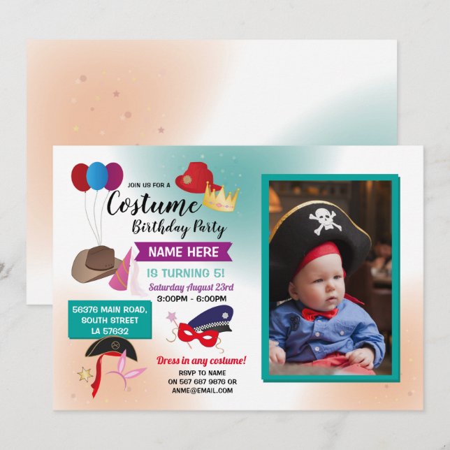 Invitation Costume Robe fantaisie Anniversaire Photo (Devant / Derrière)