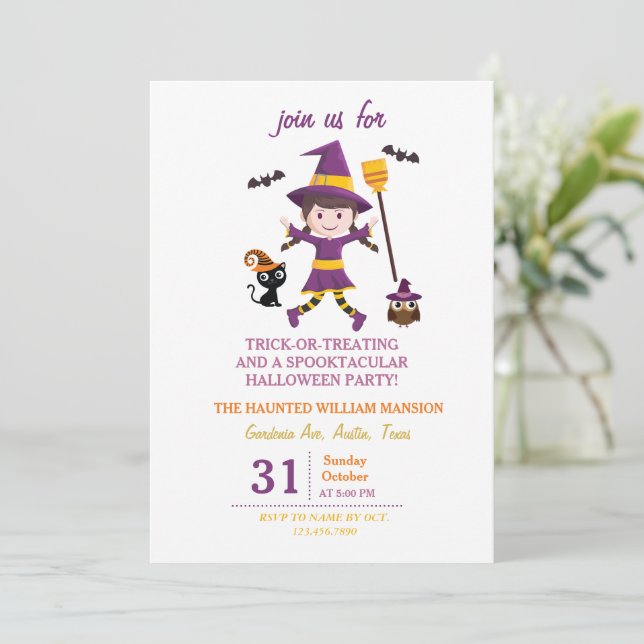 Invitation Costume sorcier mignon Halloween Party pour enfant (Debout devant)