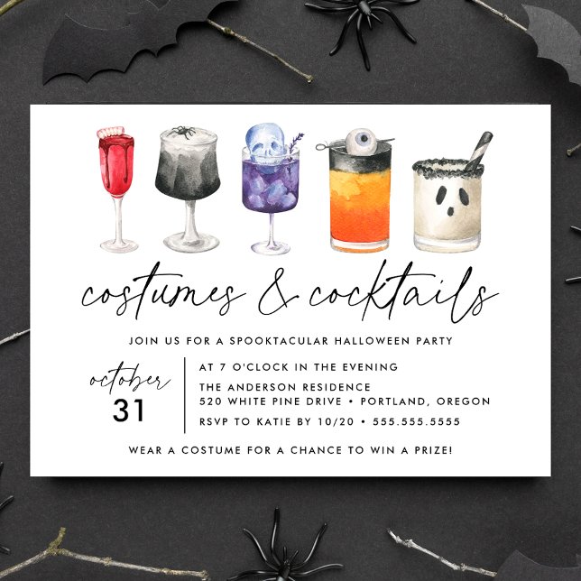Invitation Costumes d'aquarelle et cocktails Fête d'Halloween (Créateur téléchargé)