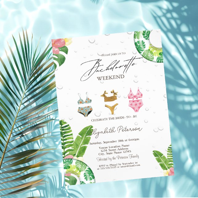 Invitation Costumes de bain Palm Leaf Pool Bachelorette Party (Créateur téléchargé)