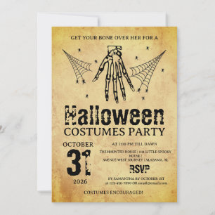 Invitation Costumes de fête d'Halloween à main de squelette v