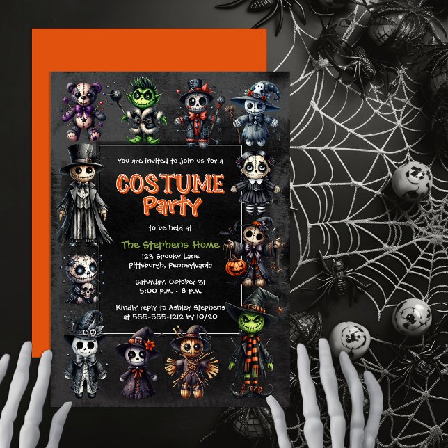 Invitation Costumes de poupée vaudou mignon Enfants Fête d'Ha (Cute Voodoo Doll Costumes Kid's Costume Halloween Party Invitation - Print | Digital Download)