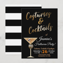Invitation Costumes Dorés & Cocktails Boisson Crâne Halloween