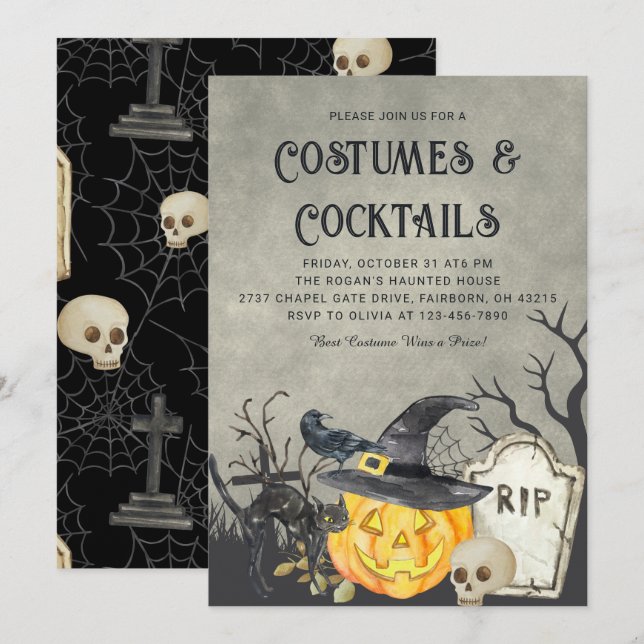 Invitation Costumes et cocktails éffrayants Fête d'Halloween (Devant / Derrière)
