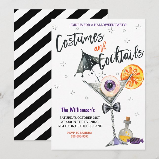Invitation Costumes et cocktails Halloween (Devant / Derrière)