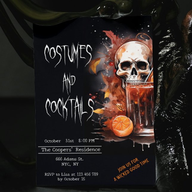 Invitation Costumes et cocktails Halloween crâne Éffrayant (Créateur téléchargé)