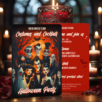 Invitation Costumes et cocktails les années 50 Cartoon Hallow