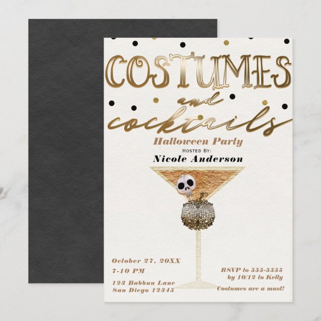 Invitation Costumes et Cocktails Soirée Halloween Élégante Ch (Devant / Derrière)