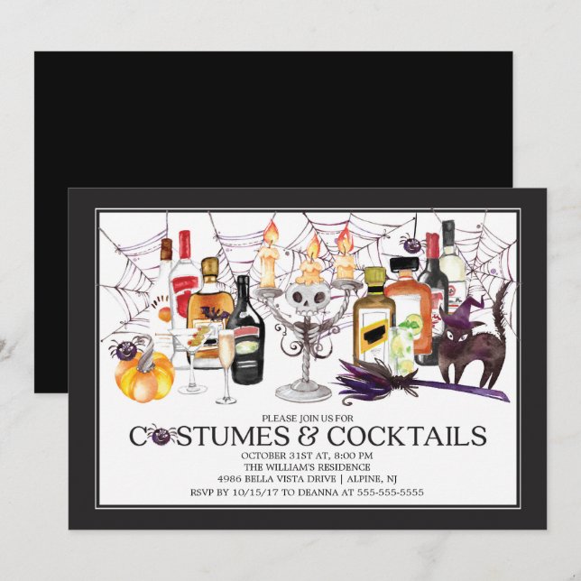 Invitation Costumes et cocktails uniques Fête d'Halloween (Devant / Derrière)