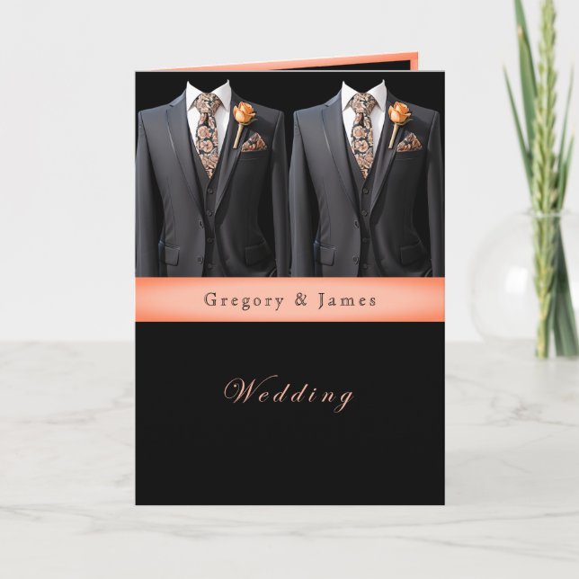Invitation Costumes gris Pêcher Roses et Cravates florales (Devant)