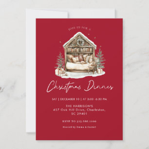 Invitation Cosy aquarelle Dîner de Noël