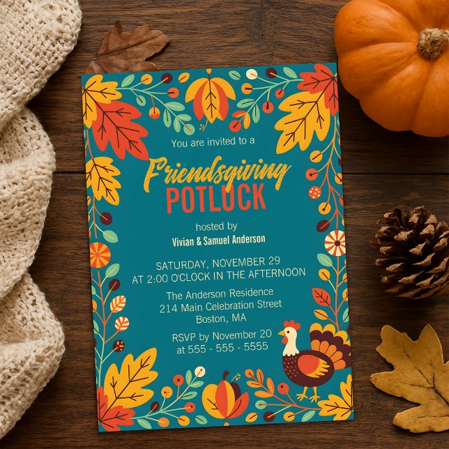 Invitation Cosy Vibré Automne Harvest Friendsgiving Potluck (Créateur téléchargé)