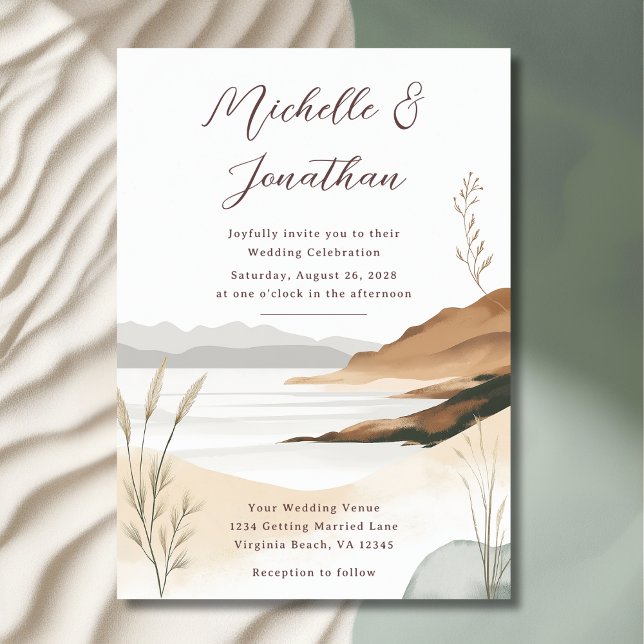 Invitation Côte Chic Beach Aquarelle Paysage Mariage (Front - Coastal Chic Beach Watercolor Landscape Wedding Invitation)