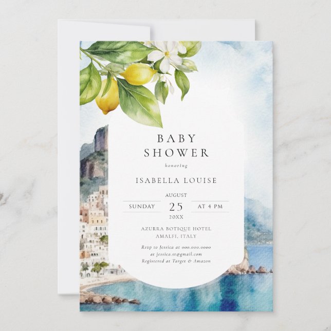 Invitation Côte d'Amalfi Baby shower italien au citron (Devant)