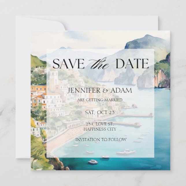 Invitation Côte d'Amalfi Italie Enregistrer la date Invitatio (Devant)