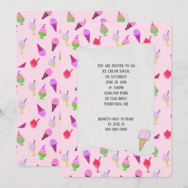 Invitation Côtes du Parti social de la crème glacée (Devant / Derrière)