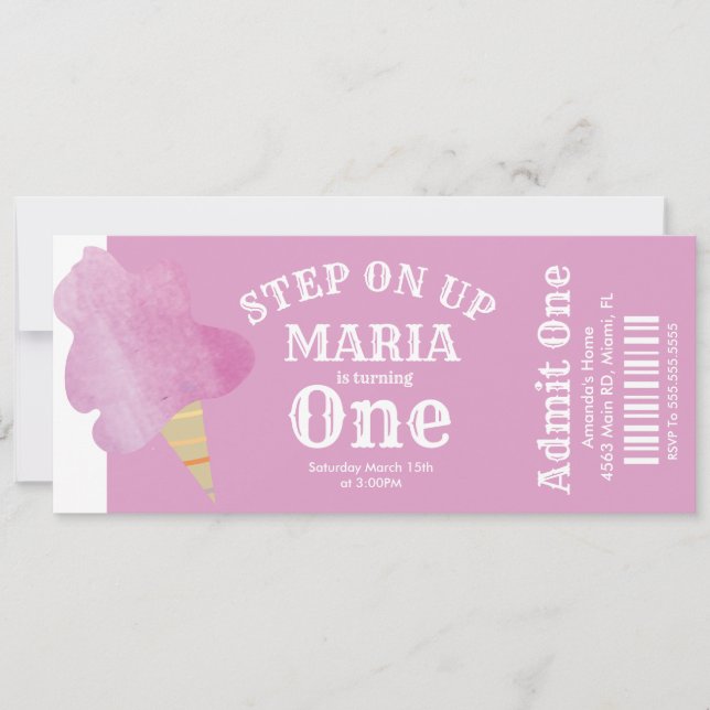 Invitation Coton Candy Circus Tente Anniversaire Ticket Party (Devant)