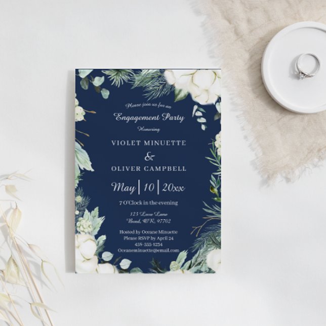 Invitation Coton d'Eucalyptus | Navy Modern Engagement Party (Créateur téléchargé)