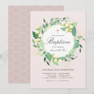 Invitation Coton Garden Wreath Blush rose Girl Baptême