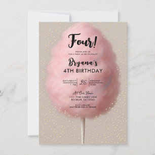 Invitation Coton rose Bonbon or Confetti fête d'anniversaire