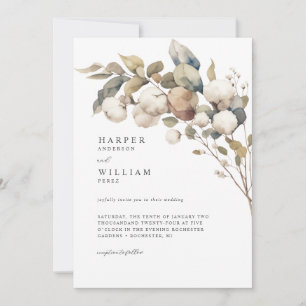Invitation coton rustique naturel & eucalyptus mariage
