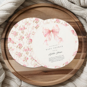 Invitation Cottage au Ruban Rose Fille Florale Rond Baby Show