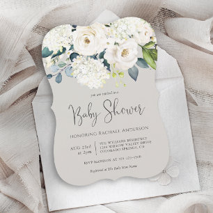 Invitation Cottage Baby shower floral blanc