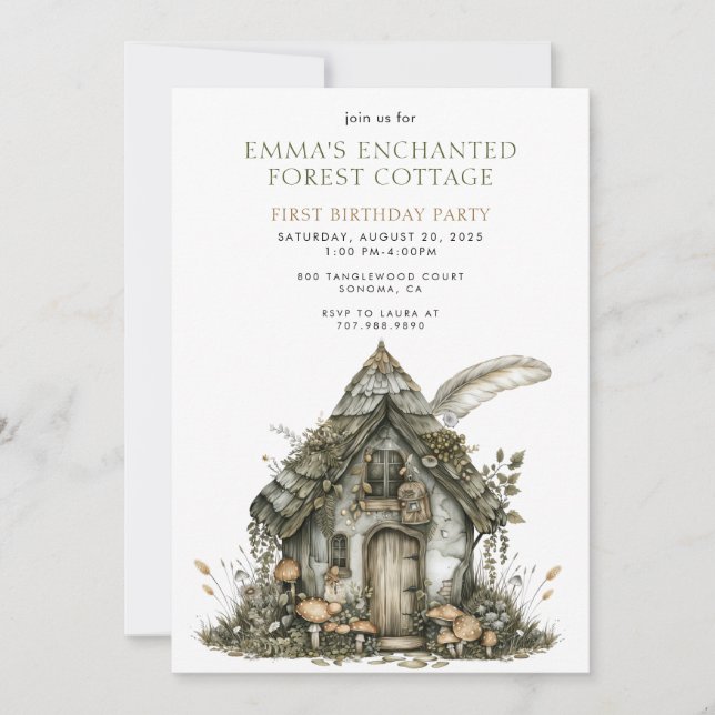 Invitation Cottage forestier enchanté 1er anniversaire (Devant)