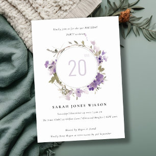 Invitation Cottage prairie Lilac Floral Wreath Anniversaire