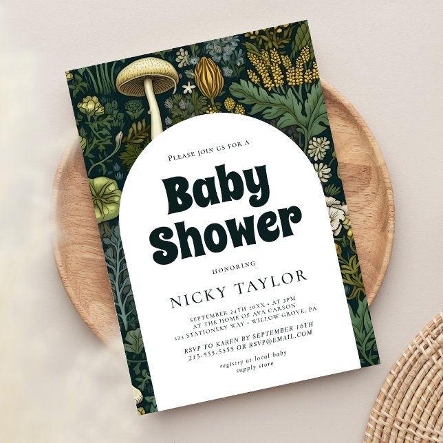 Invitation Cottagecore Champignons Baby shower sans soudure (Créateur téléchargé)