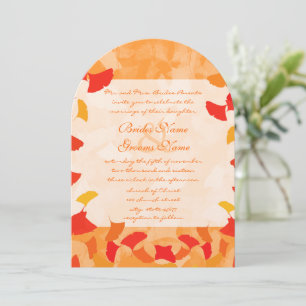 Invitation Cottagecore Coral Orange Red Fall Feuilles Mariage