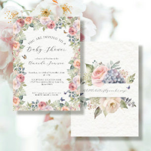 Invitation Cottagecore Floral Roses roses roses sur Papillons