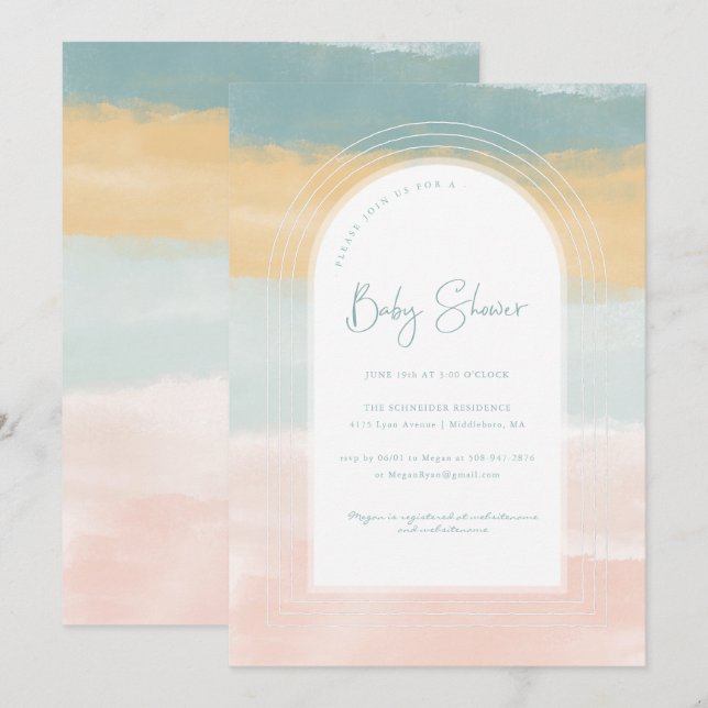 Invitation Cotton Candy Sky | Baby shower arc-en-ciel (Devant / Derrière)