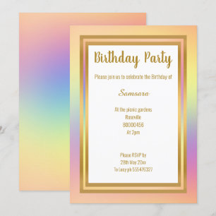 INVITATION COUCHE DE PLUIE OR TOUTE OCCASION ANNIVERSAIRE