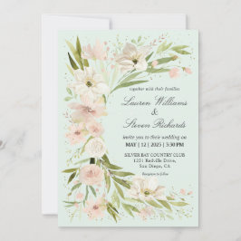 Invitation Couché rose clair Pastel Vert Coin romantique
