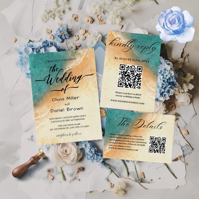 Invitation Coucher de soleil Couleur de rivage Mariage de pla (Créateur téléchargé)